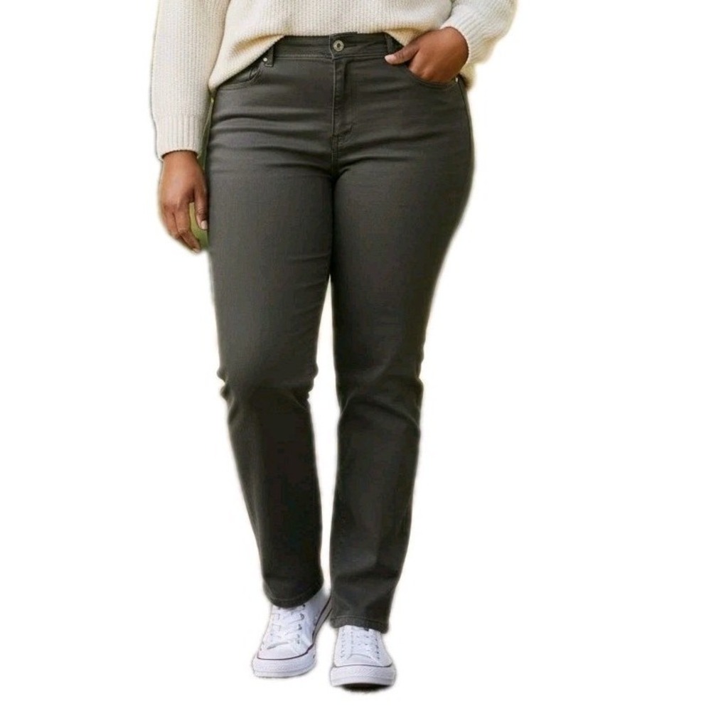 NWT Style & Co Olive Chino Pants SZ 22W Slim Leg High Rise Tummy Control RTL $59